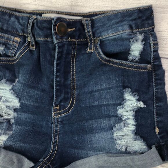 RSQ Sunset High Rise Med Wash Ripped Denim Shorts Size 1 - Picture 3 of 7